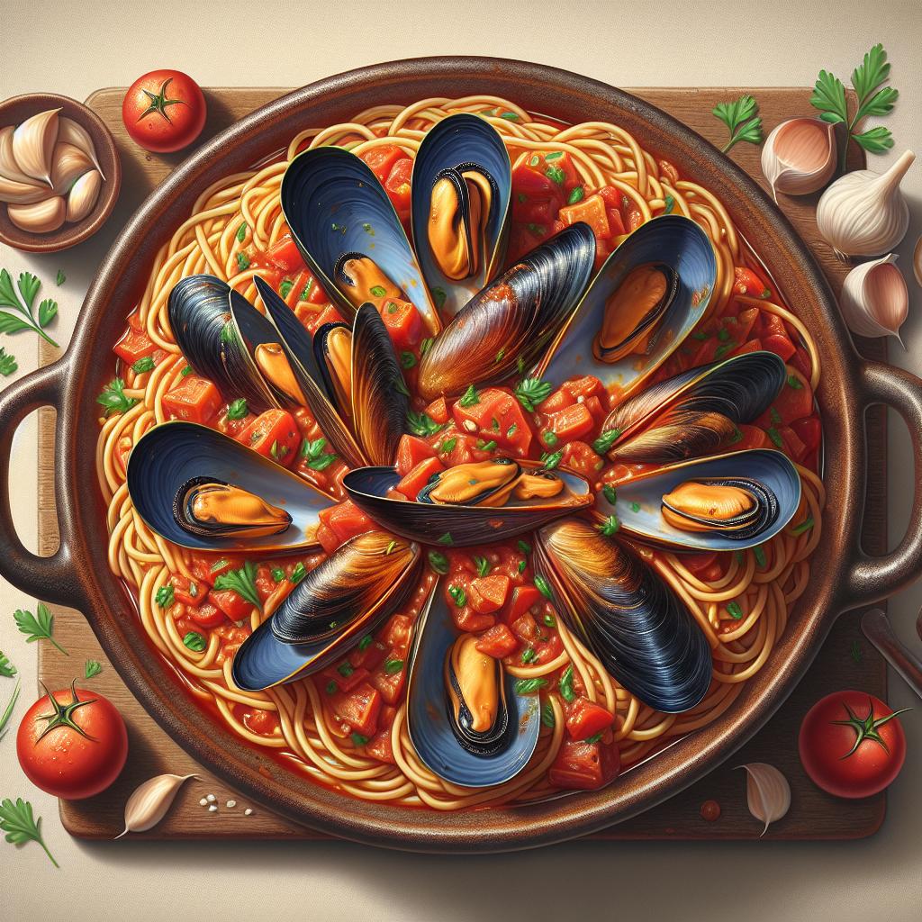 Espaguetis con mejillones a la catalana