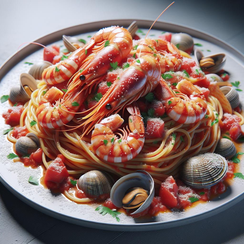 Espaguetis con gambas y almejas