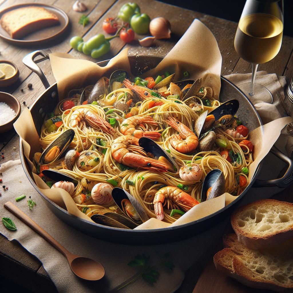 Spaghetti integrales tierra y mar al cartoccio