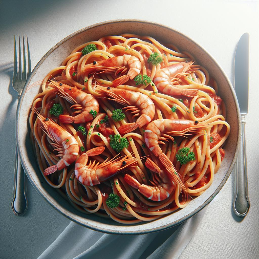 Spaghettoni con gambas crudas