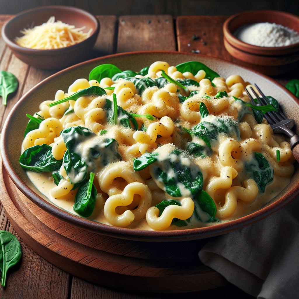 Spätzle con espinacas y crema de queso