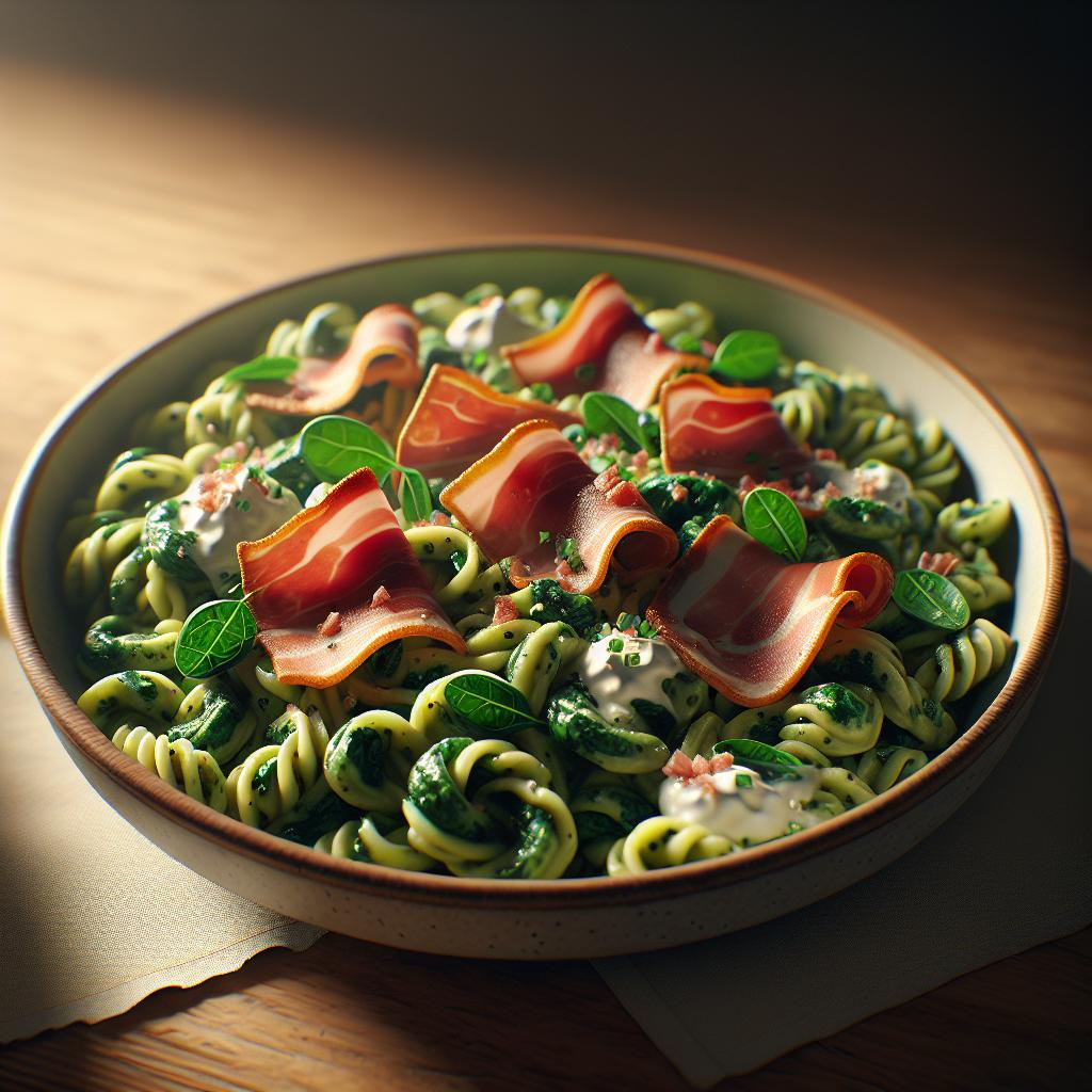 Spätzle de espinacas con speck y nata