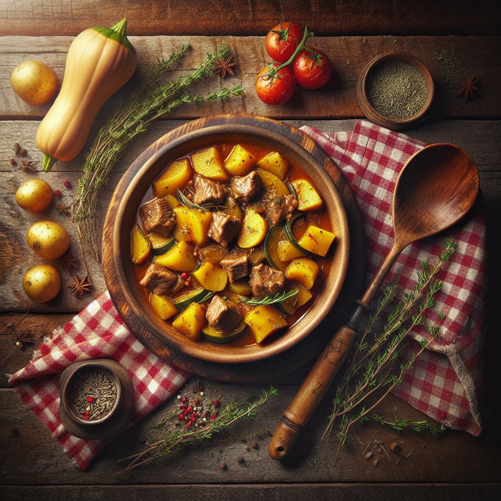 Estofado de ternera con calabaza y patatas
