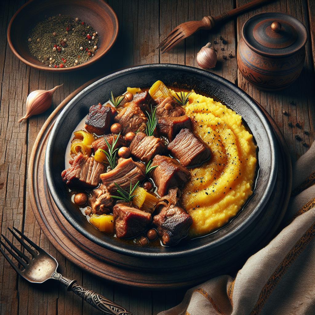 Estofado de jabalí con polenta taragna