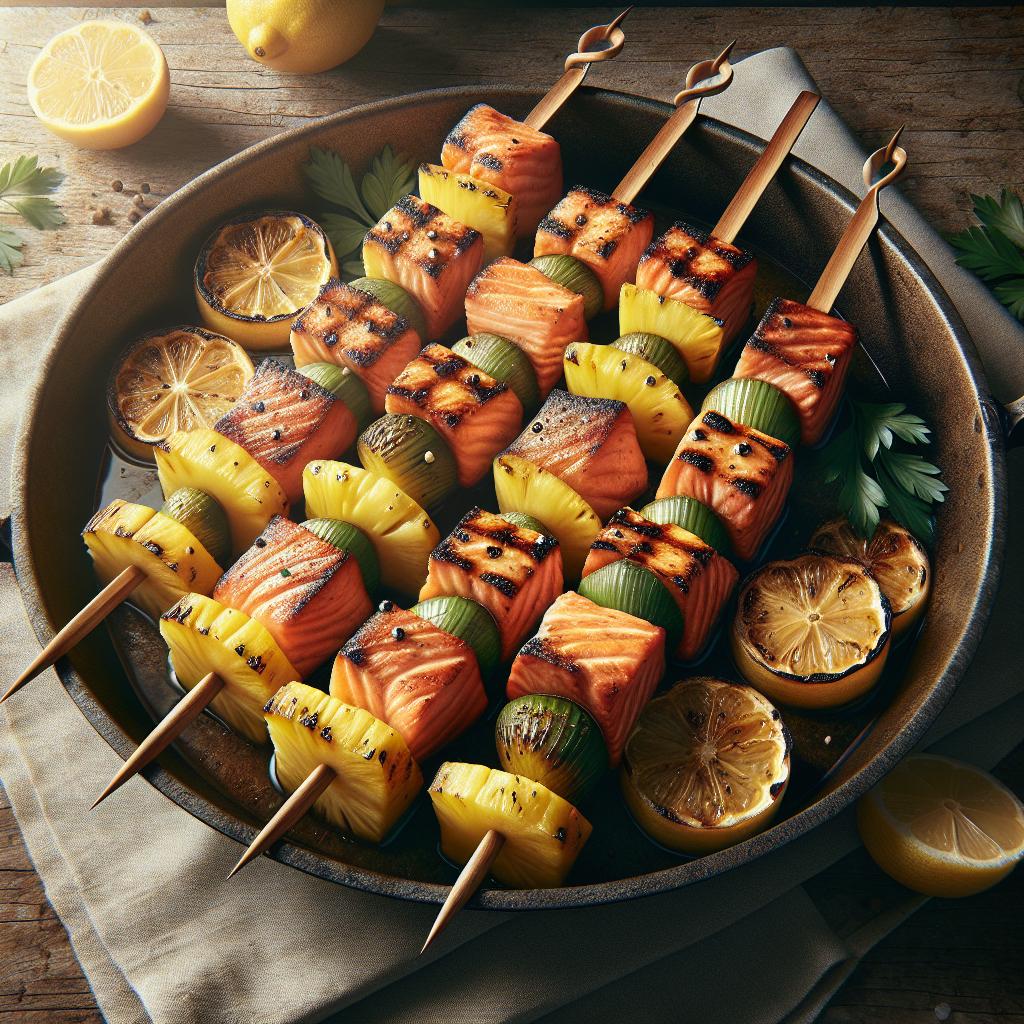Spiedini di ananas e salmone al limone