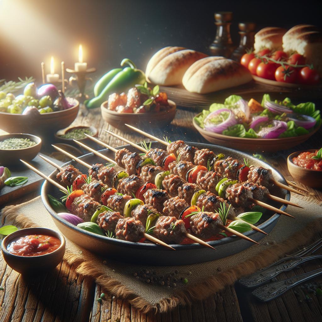 Brochetas de carne molida
