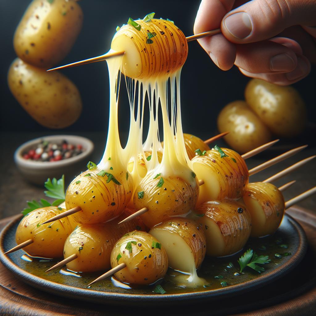 Brochetas de patatas con corazón filante