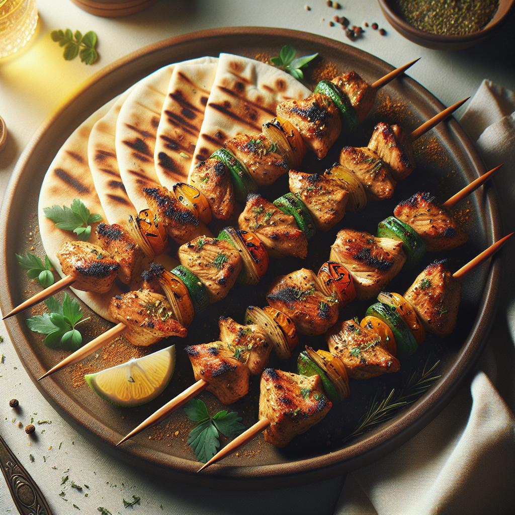 Brochetas de pollo con pita