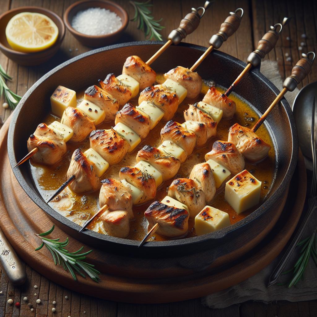 Brochetas de pollo y queso