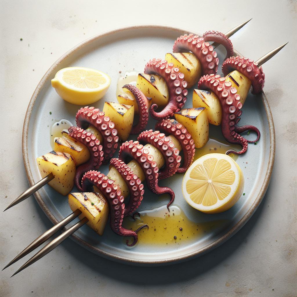 Brochetas de pulpo y patatas