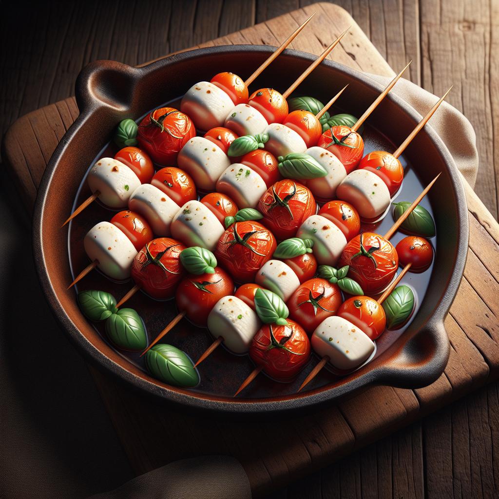 Brochetas de tomates cherry y bolitas de mozzarella