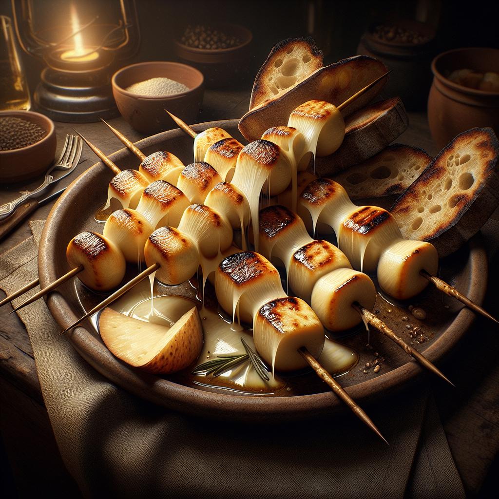 Brochetas de scamorza a la barbacoa