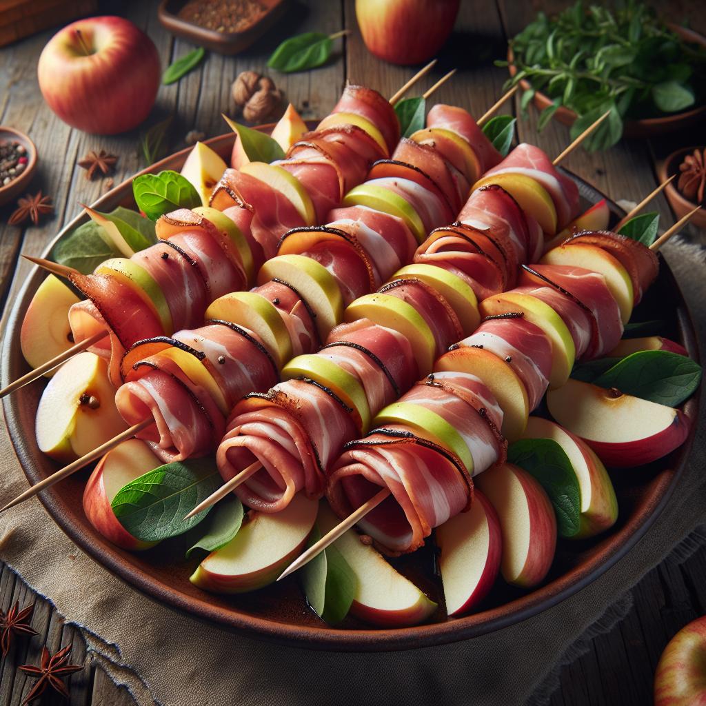Brochetas de speck y manzanas