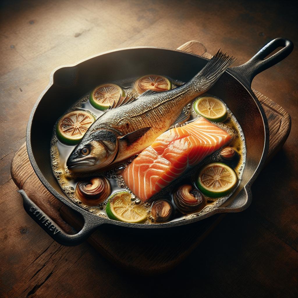 Lubina y salmón en sartén