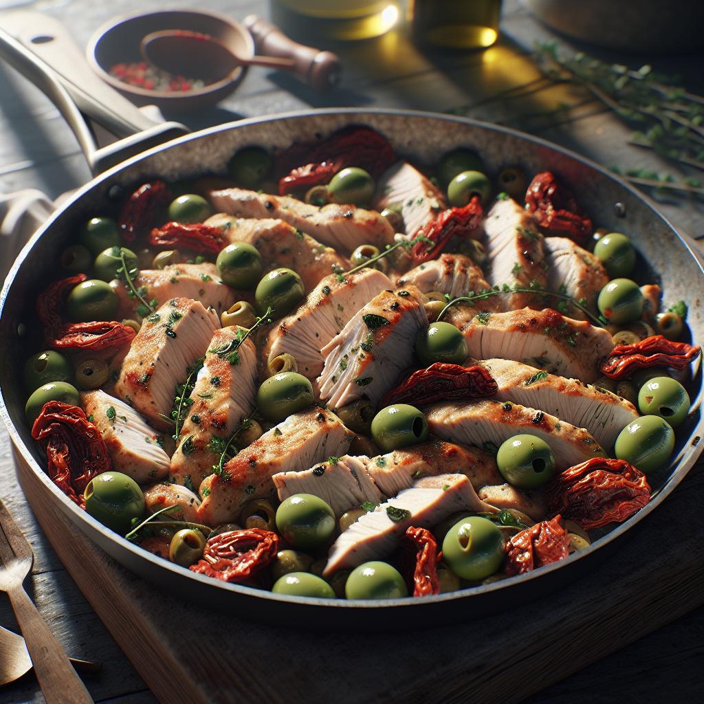 Tiritas de pavo con aceitunas y tomates secos