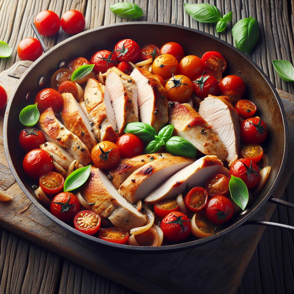 Tiritas de pavo con tomates cherry