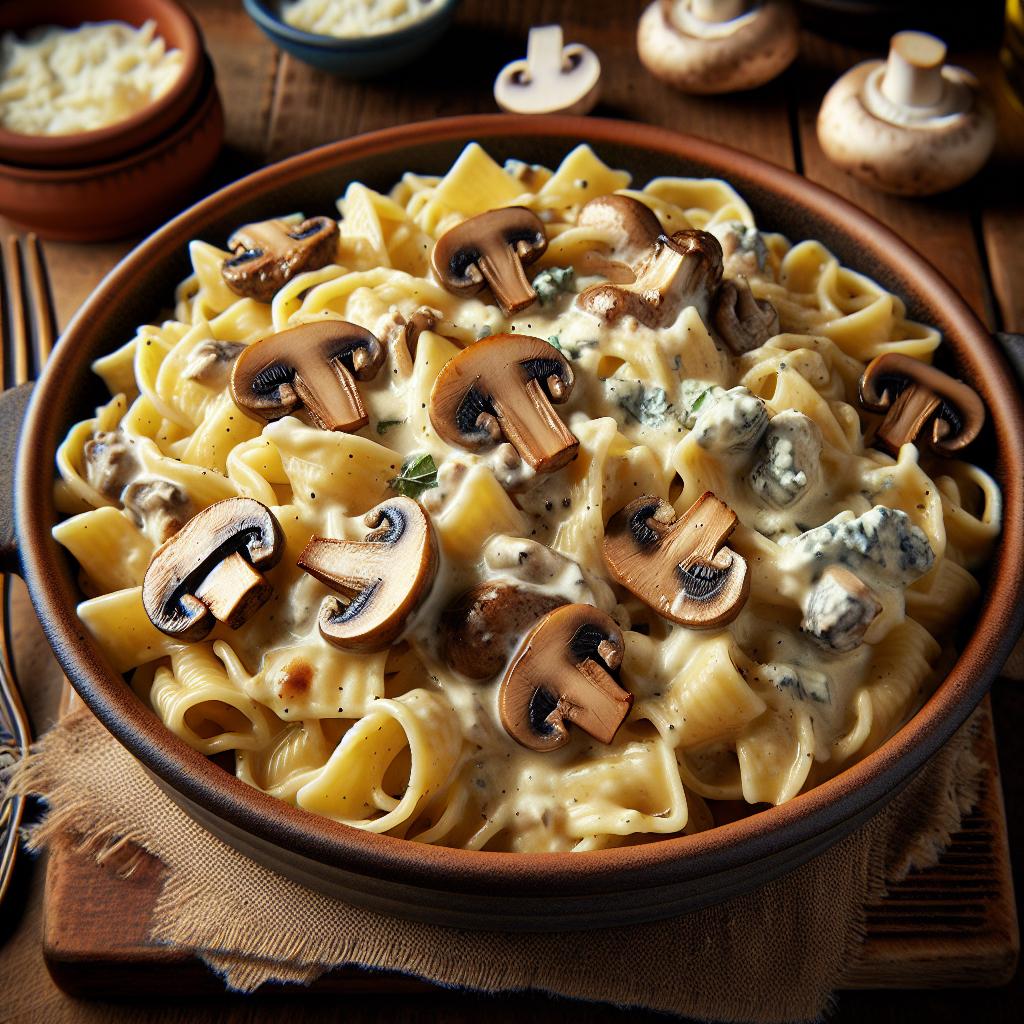 Strozzapreti con champiñones y gorgonzola