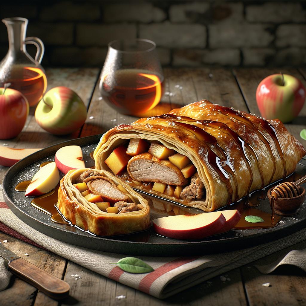 Strudel de cerdo con manzanas al marsala