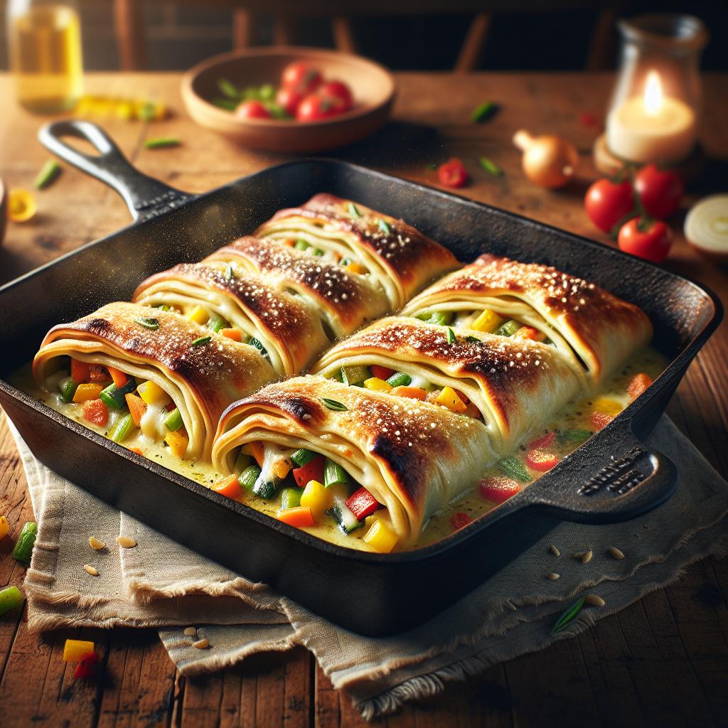 Strudel de masa de pan con verduras y robiola