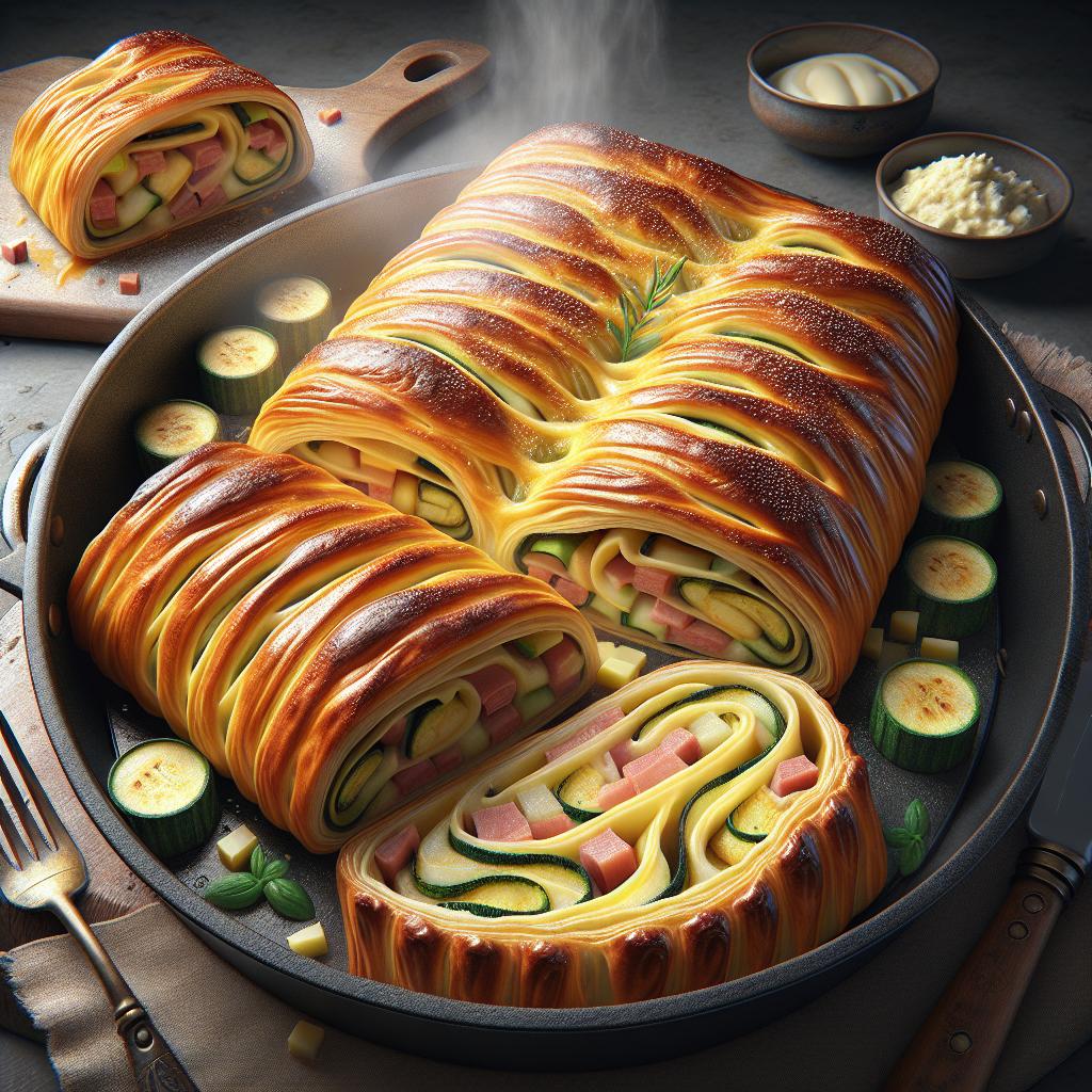 Strudel salado de calabacines jamón y queso