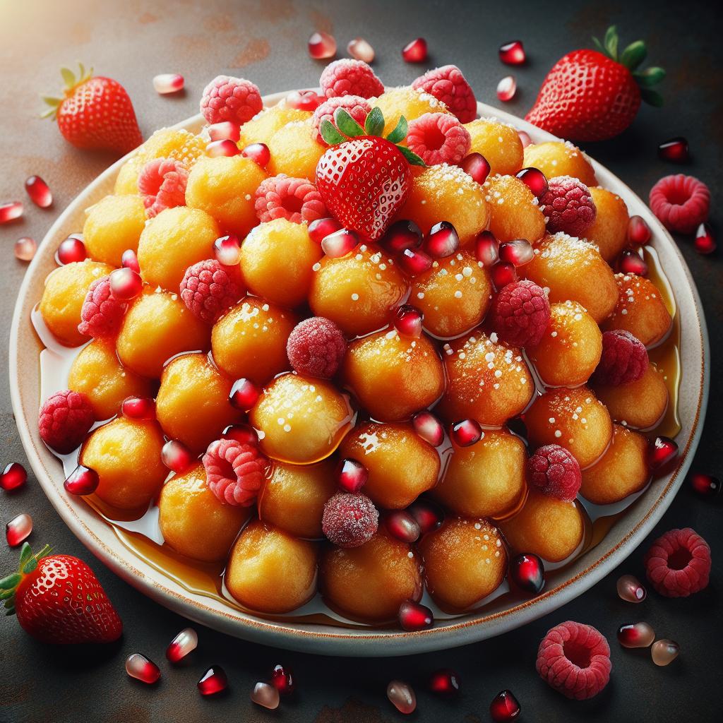 Struffoli con frutos rojos