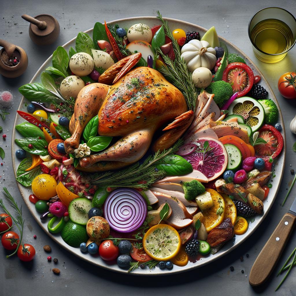 Pavo a las hierbas e insalada exótica