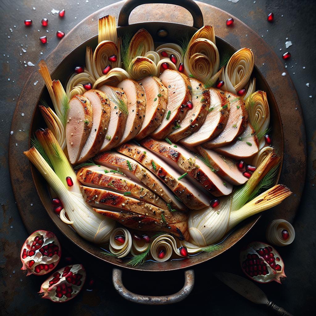 Tagliata de pavo con hinojos y granada