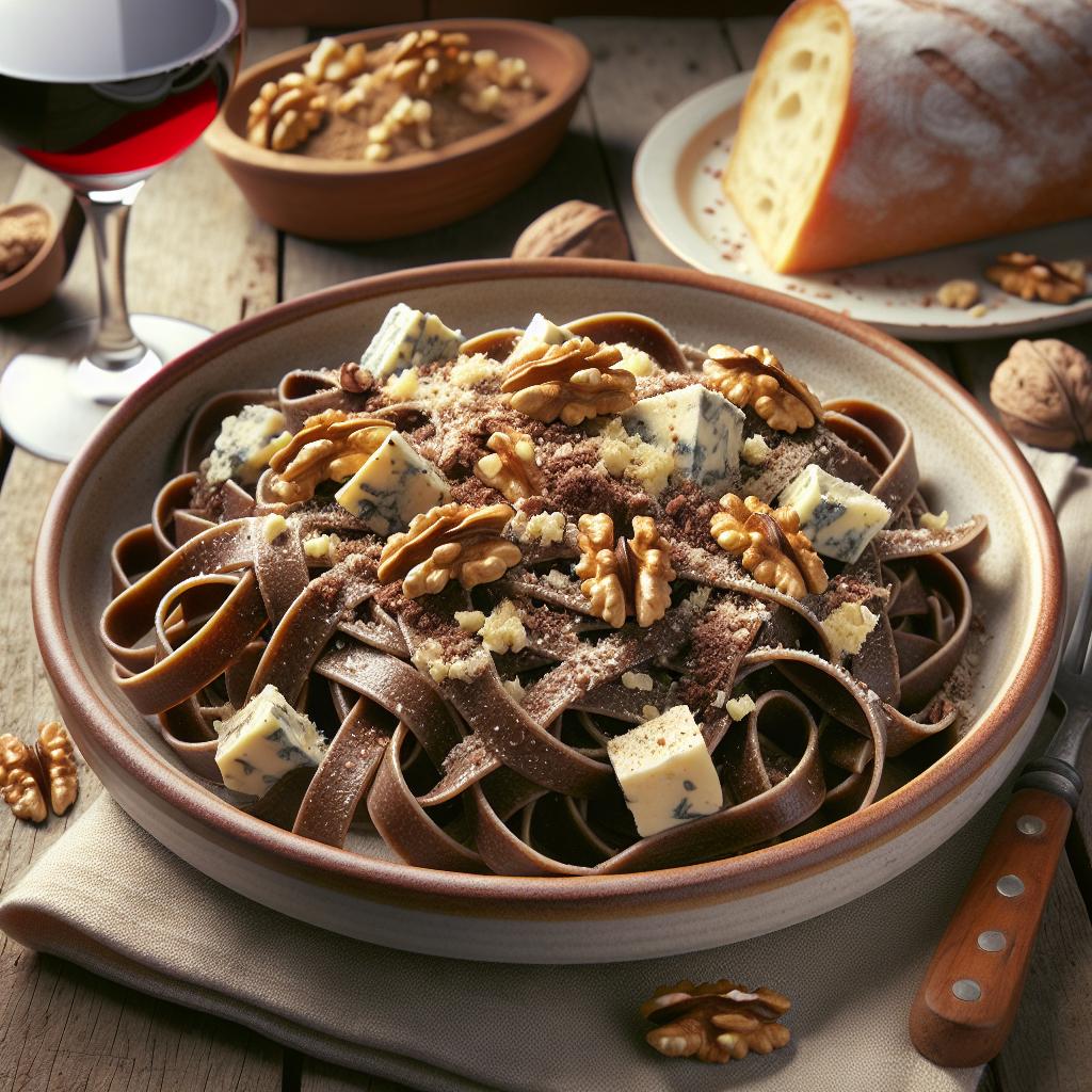 Tagliatelle al cacao, nueces y gorgonzola