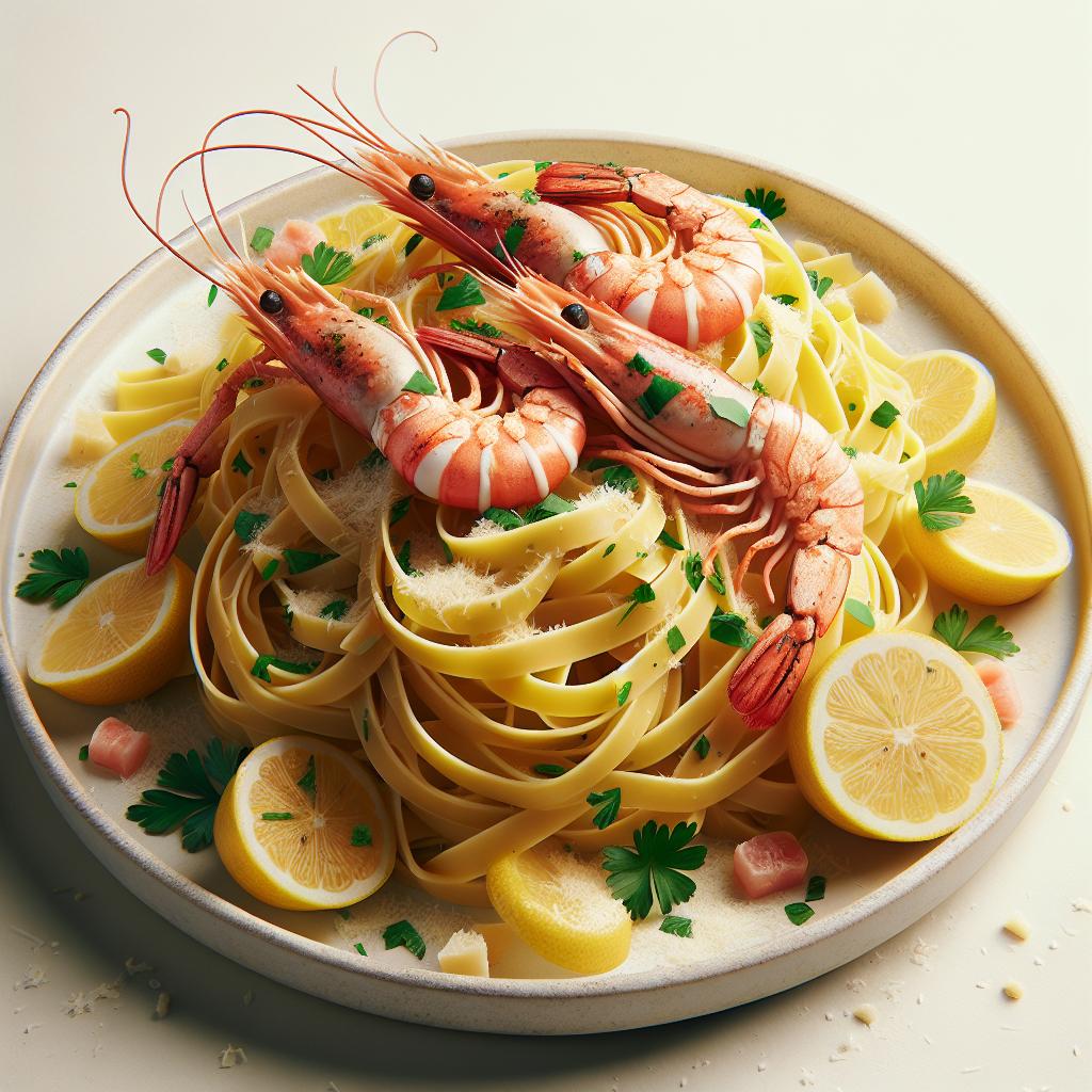 Tagliatelle al limón y langostinos