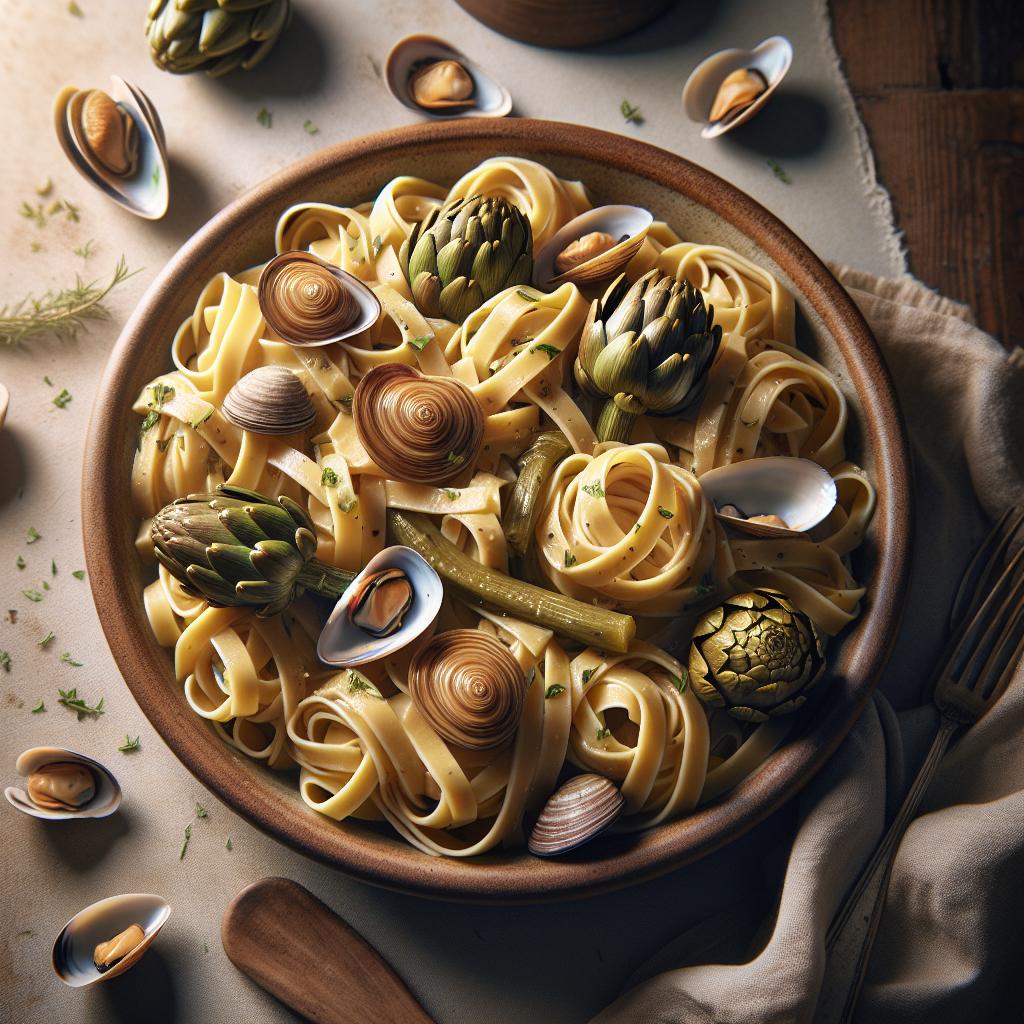 Tagliatelle con alcachofas y fasolares