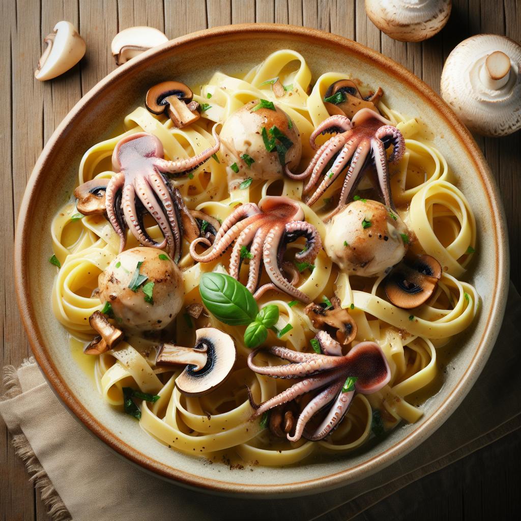 Tagliatelle con sepias y setas