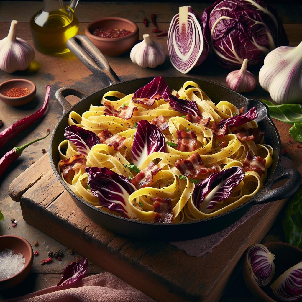 Tagliatelle con radicchio y speck