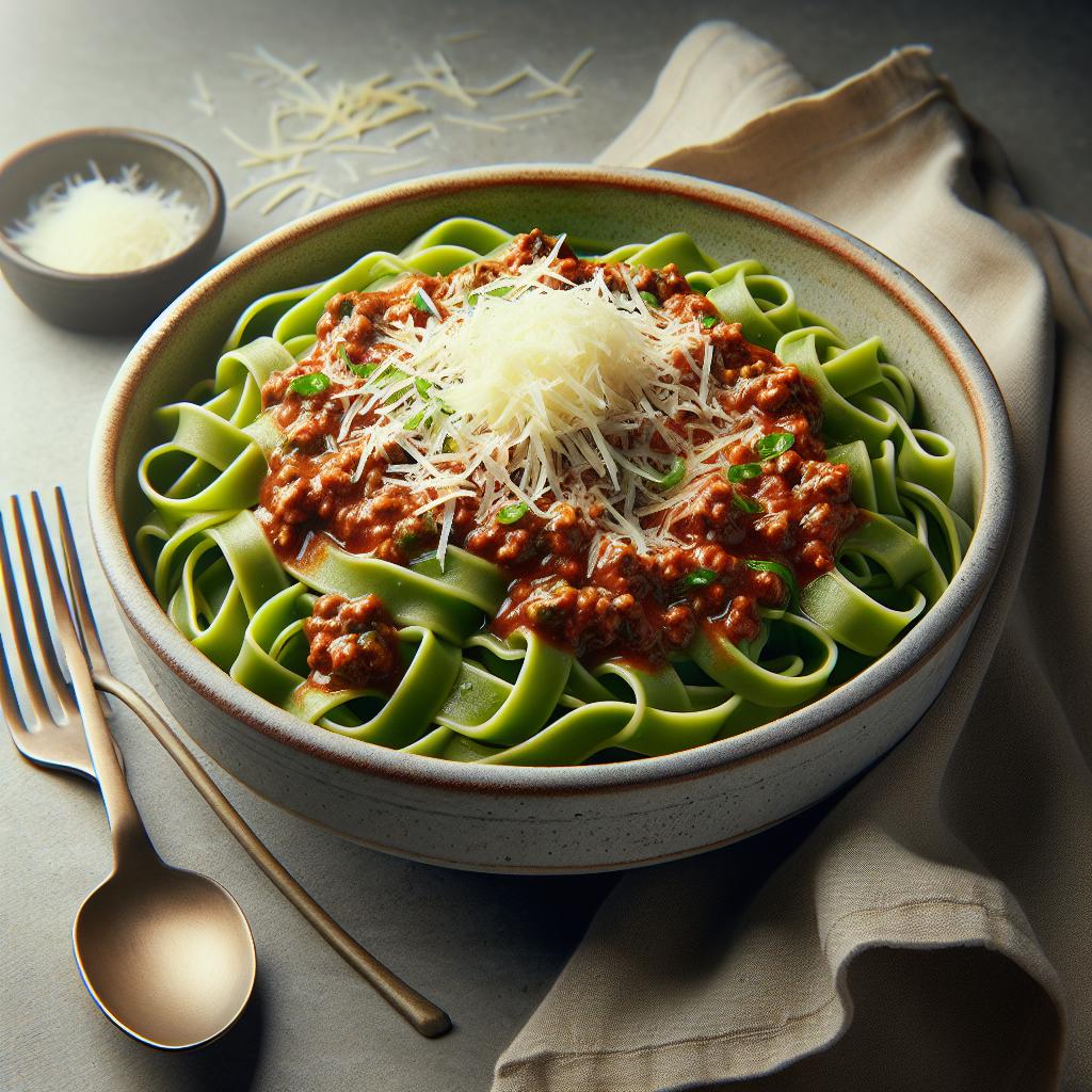 Tagliatelle verdes a la boloñesa