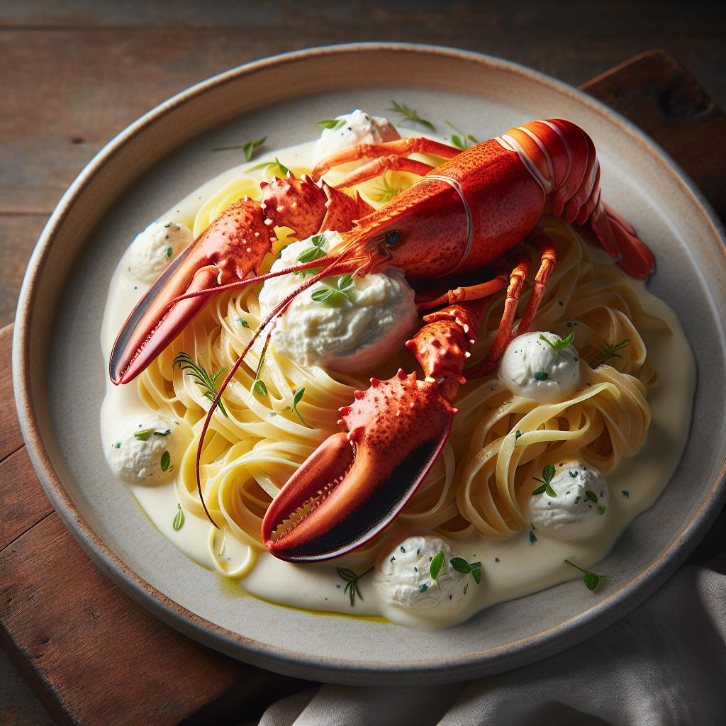 Tagliolini con bogavante sobre crema de burrata