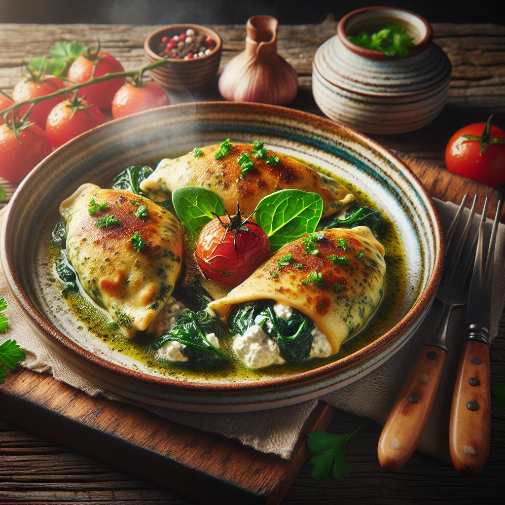 Bolsillos de pollo rellenos de ricotta y espinacas