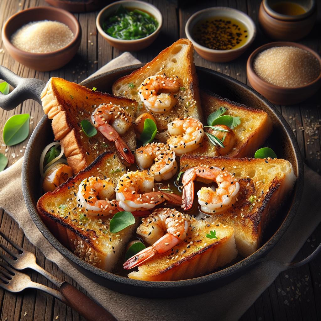 Tostas de gambas al sésamo