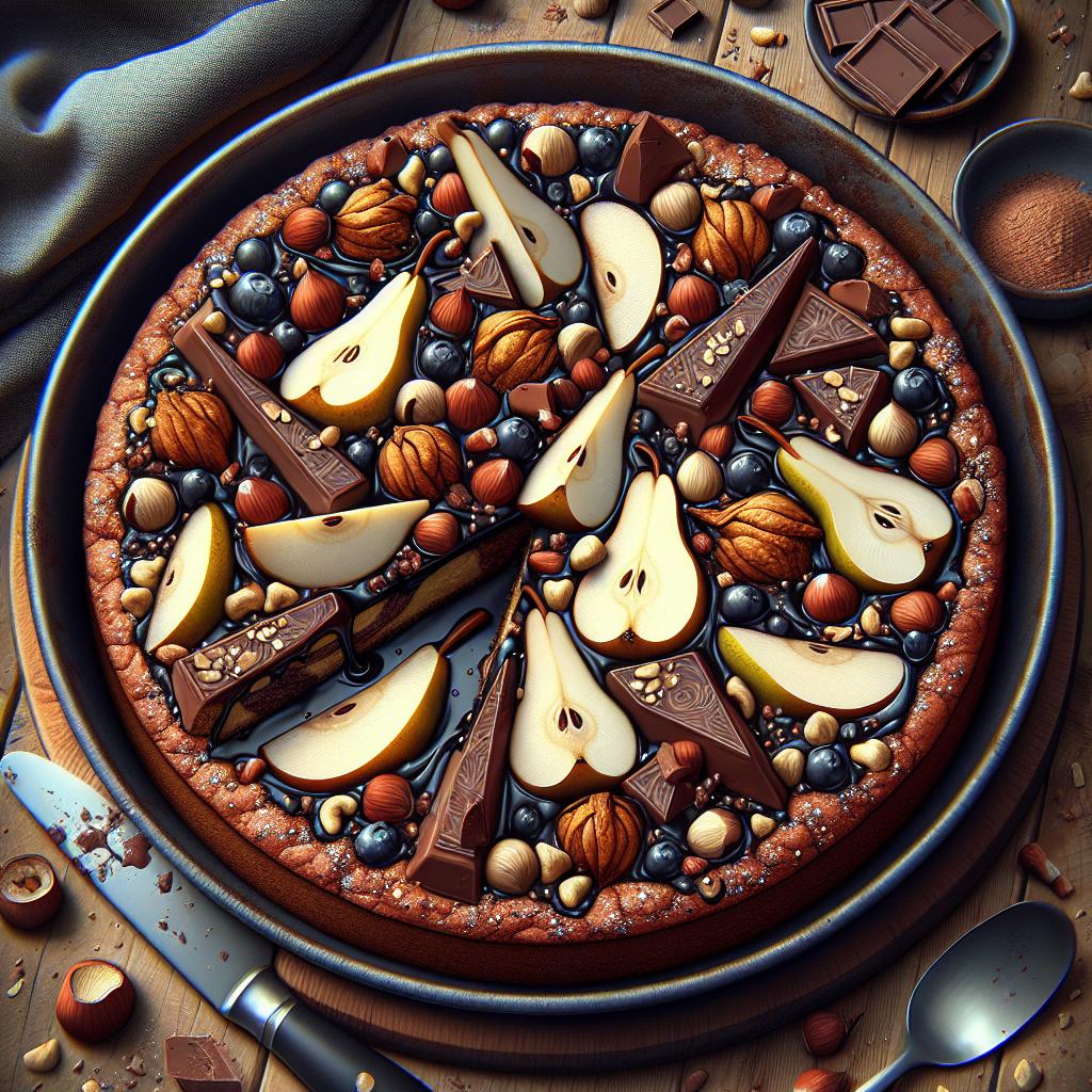 Torta de chocolate, avellanas y peras
