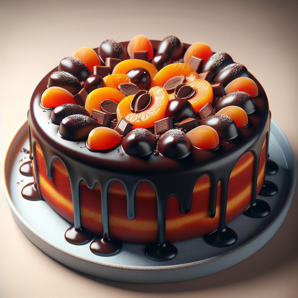 Tarta de albaricoques cubierta de chocolate