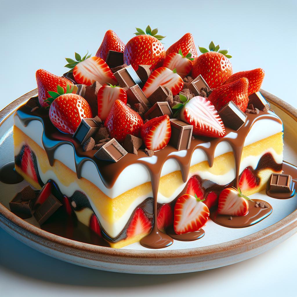 Tarta de crema, chocolate y fresas