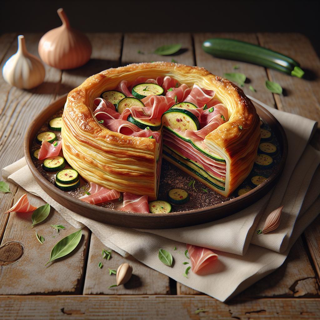 Tarta de hojaldre con calabacines y jamón