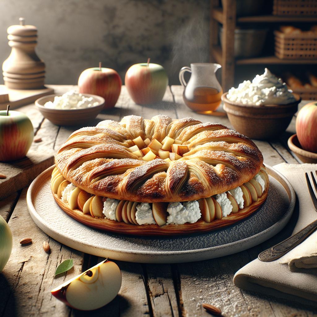 Tarta de hojaldre con manzanas y ricotta