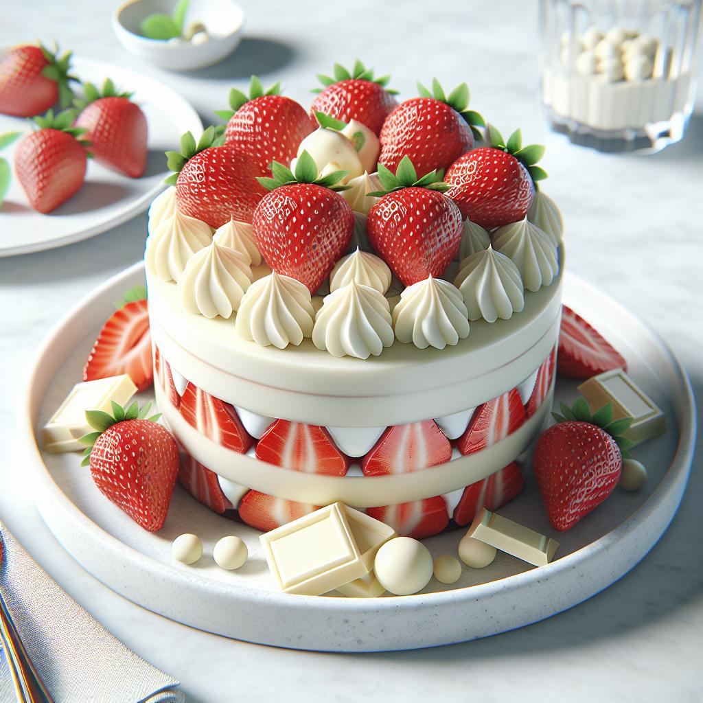 Torta fría de fresas y chocolate blanco