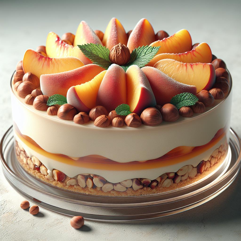Torta mousse de melocotones y avellanas