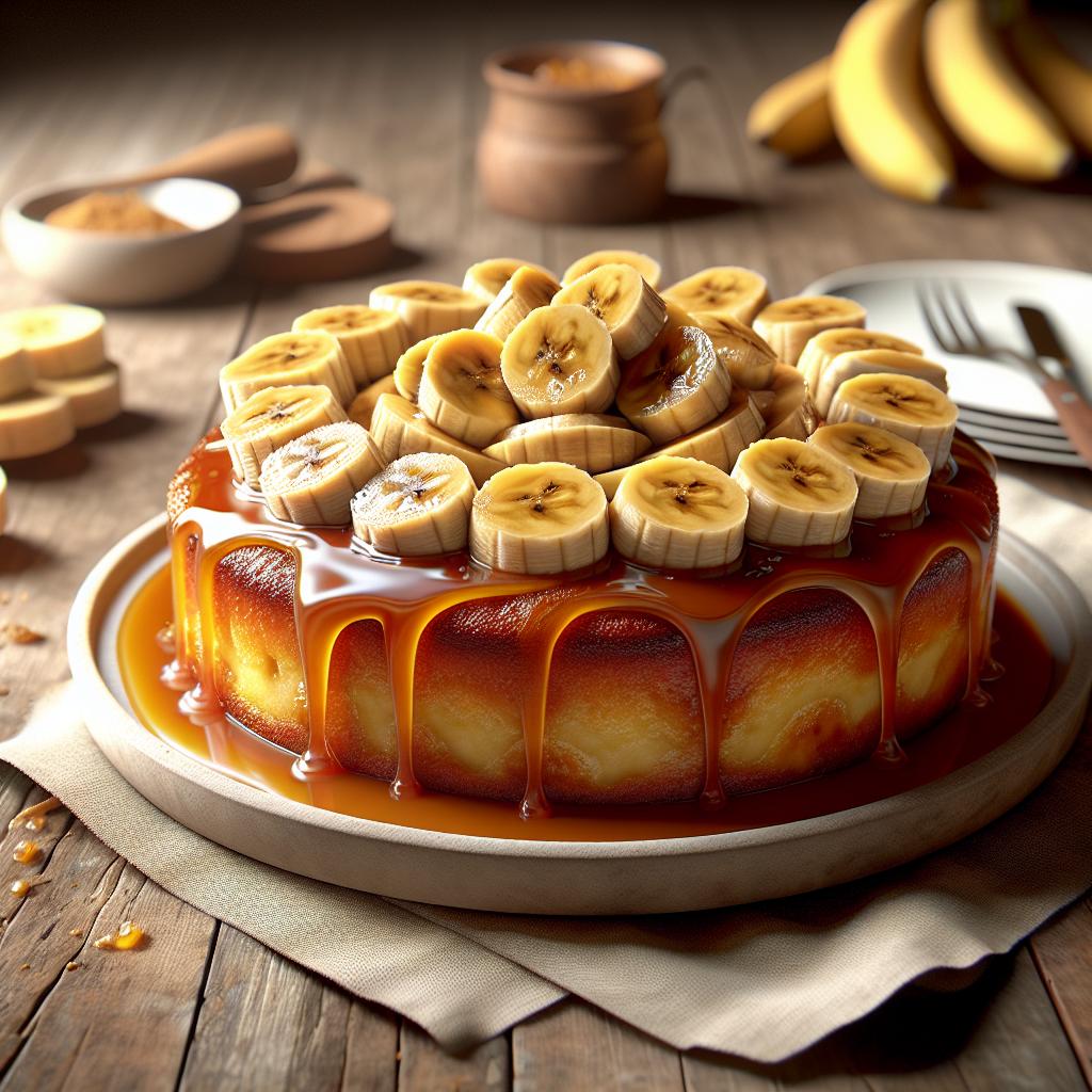 Torta volteada de plátanos y caramelo