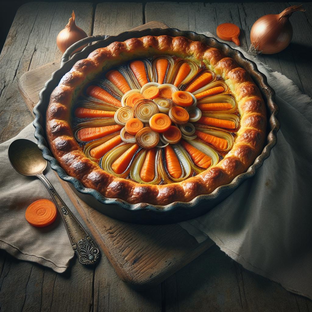 Tarta volteada de zanahorias y cebollas