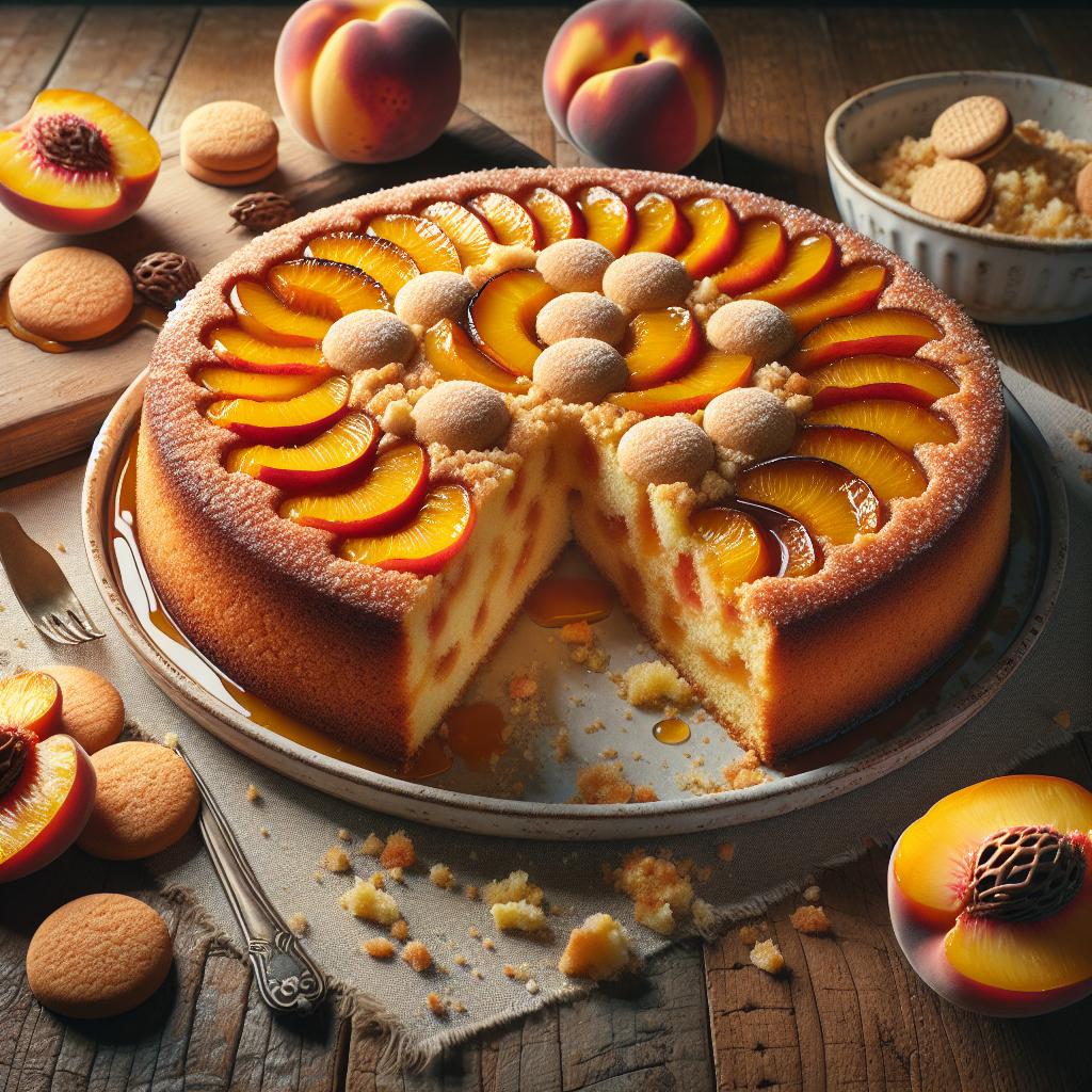 Tarta volteada de melocotones y amaretti