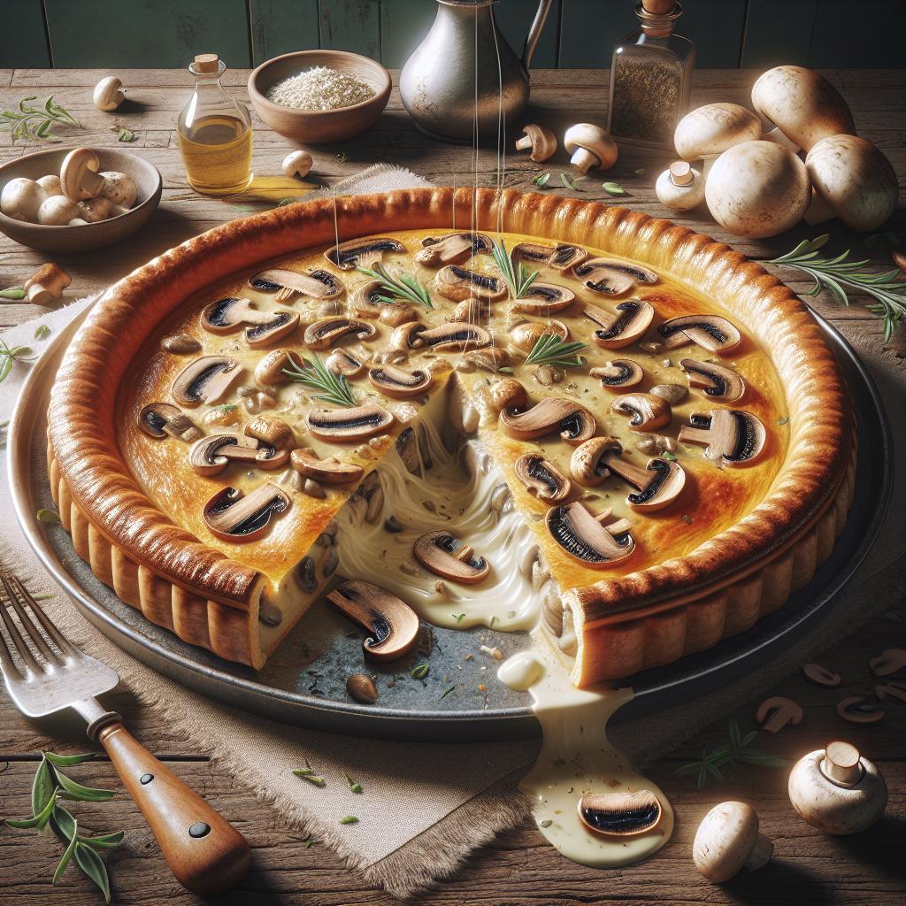 Tarta rústica de champiñones y bechamel