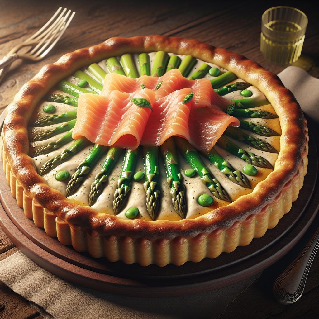 Tarta salada de espárragos y salmón