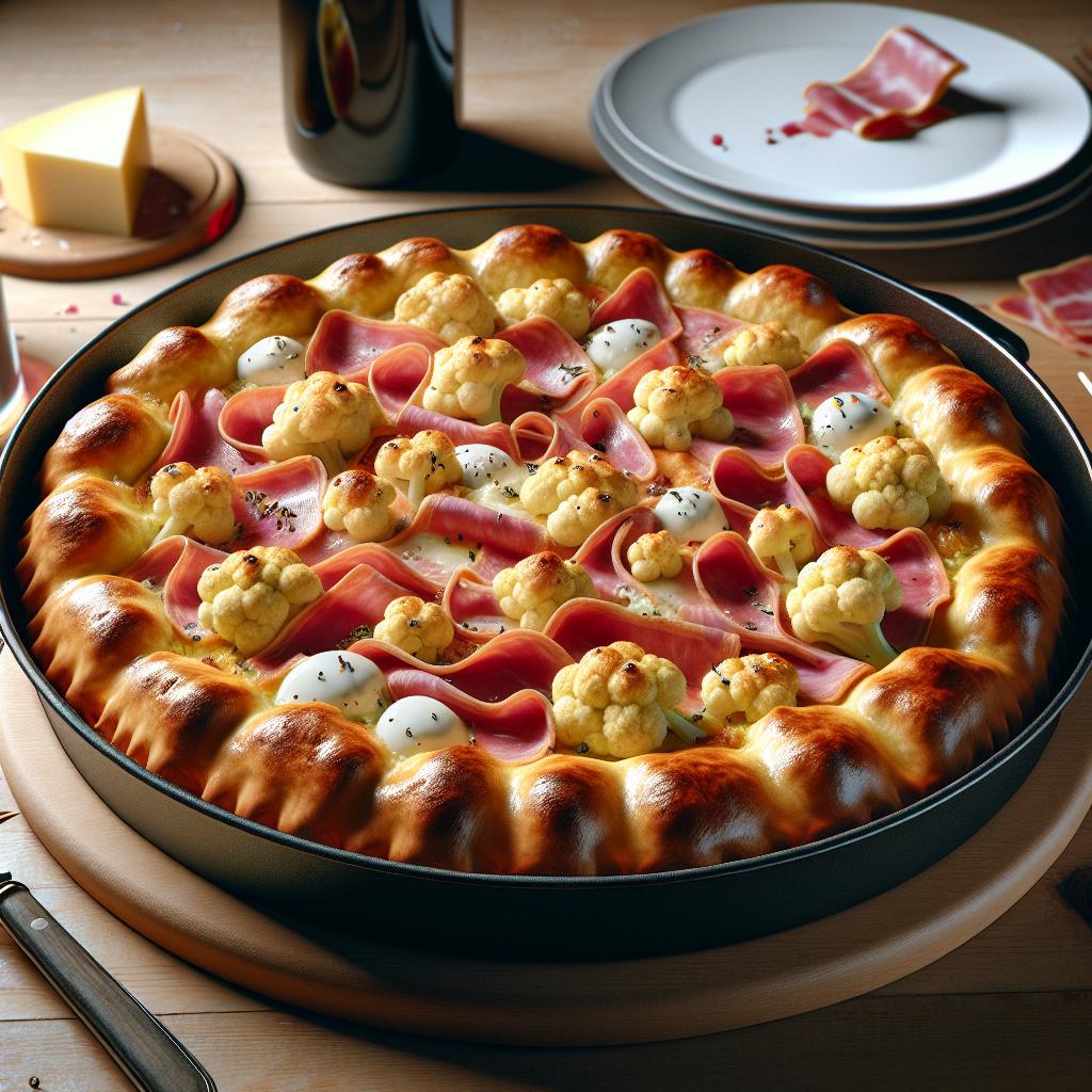 Tarta salada con speck, coliflor y mozzarella
