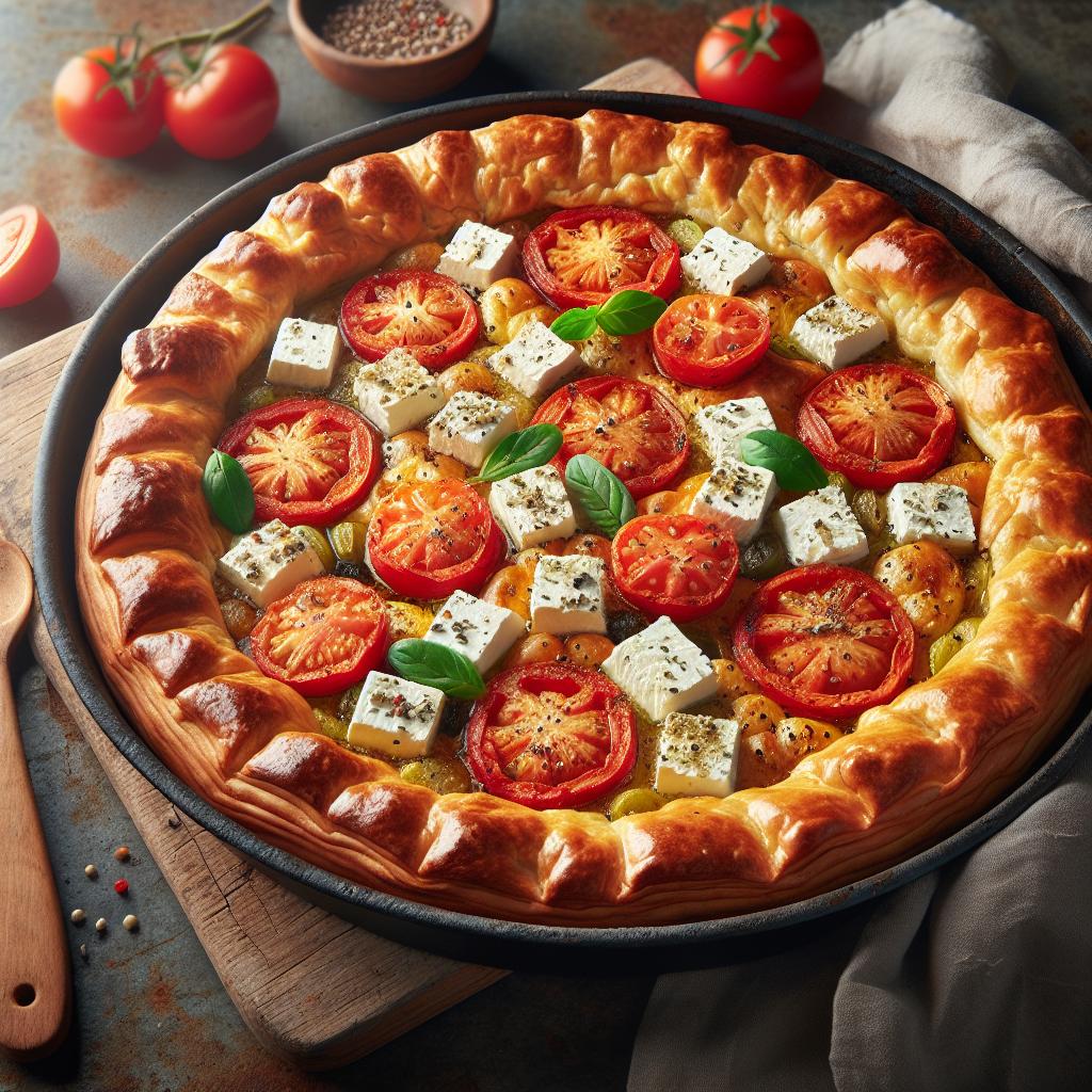 Tarta salada de feta y tomates